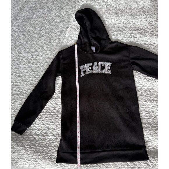 Girls Black Hooded Dress "Peace" Design Long Hoodie NWOT Kidtopia size 12-14 - Picture 11 of 15